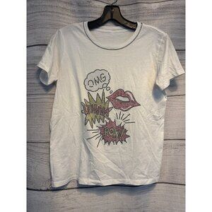 OMG Rhinestone Comic Book Pop Art White Graphic Tee